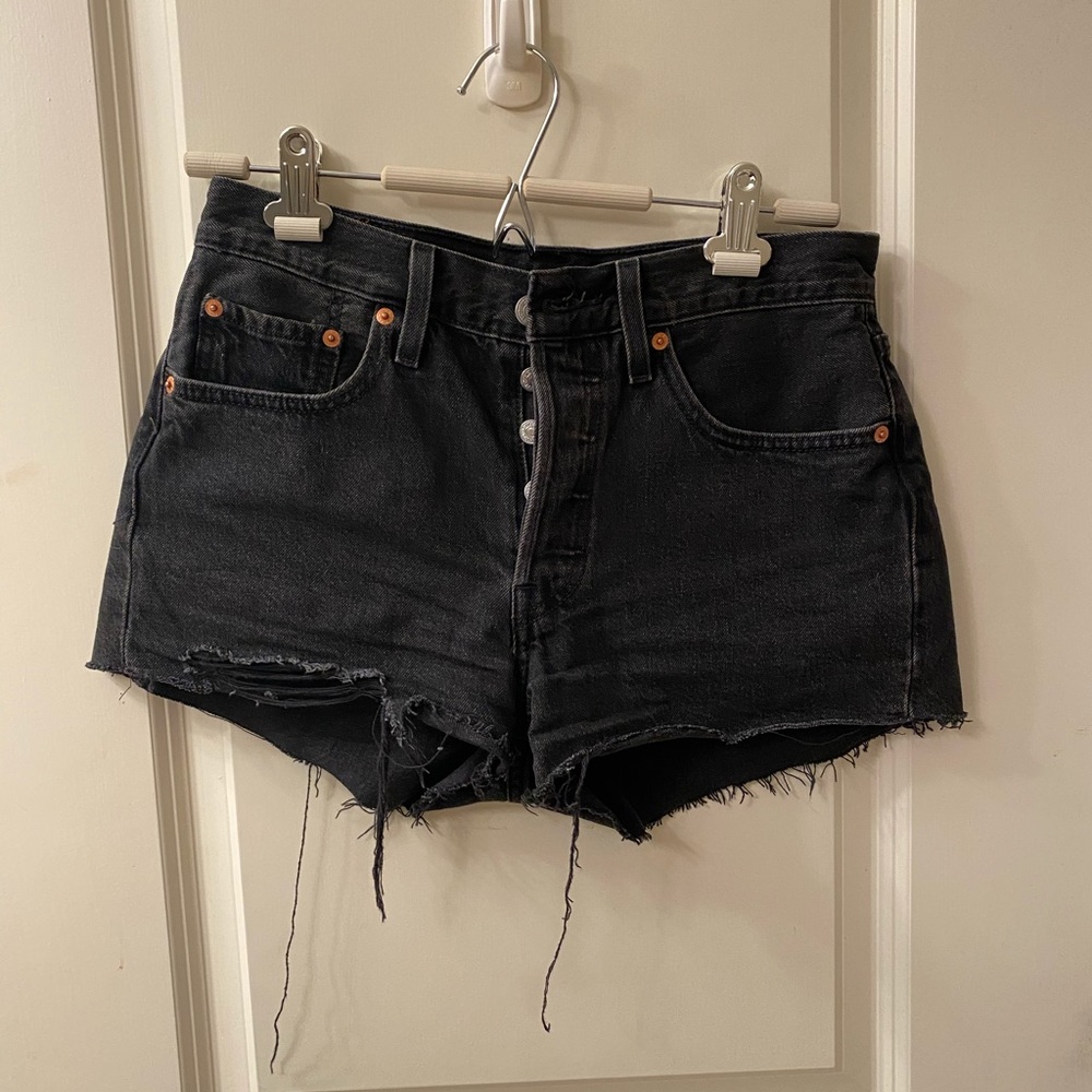 Levi's Black Distressed Denim Jean Shorts